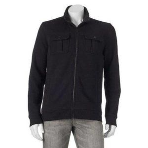 Mens Military Jacket Medium Tall Apt 9 Black Marled Fleece Zip Up Mock Neck
